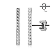 Pair of CZ Paved Straight Bar Earrings with Surgical Steel Post